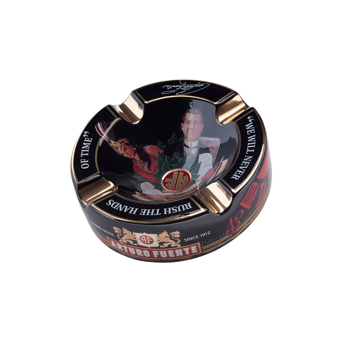 Black - Round Ceramic 4 Cigar Ashtray