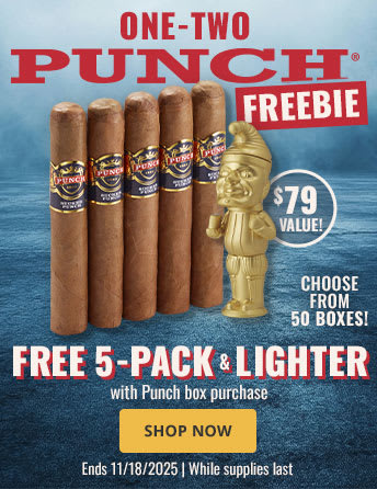One-Two Punch Freebies – Free 5-Pack and Lighter w/box purchase!