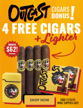 Outcast Gift Combo: 4 Cigars + Lighter FREE w/ box purchase! Outcast Gift Combo: 4 Cigars + Lighter FREE w/ box purchase!
