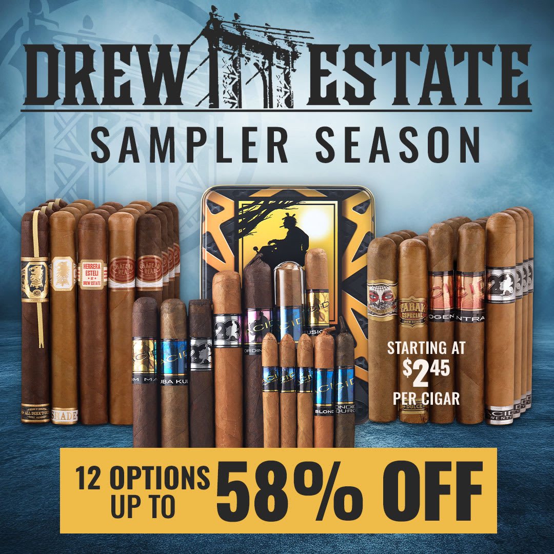 Sampler Season Is Here! Down to $2.45/stick for Drew Estate Sampler Season Is Here! Down to $2.45/stick for Drew Estate